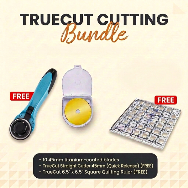 TrueCut Cutting Bundle: 10 x 45mm Titanium Blades, Straight Cutter 45mm (Quick Release) and TrueCut 6.5" Square Ruler