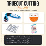TrueCut Cutting Bundle, 28mm My Comfort Ergo Cutter, 10 Titanium Blades, 6.5 inch Square Ruler and TrueGrips - TrueCut 28mm My Comfort Ergo Cutter, ten 28mm titanium blades, TrueCut 6.5
