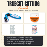 TrueCut Cutting Bundle, 28mm My Comfort Ergo Cutter, 10 Titanium Blades, 6.5 x 12.5 inch Rectangle Ruler and TrueGrips - TrueCut 28mm My Comfort Ergo Cutter, ten 28mm titanium blades, TrueCut 6.5