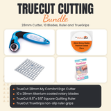 TrueCut Cutting Bundle, 28mm My Comfort Ergo Cutter, 10 Titanium Blades, 9.5 inch Square Ruler and TrueGrips - TrueCut 28mm My Comfort Ergo Cutter, ten 28mm titanium blades, TrueCut 9.5