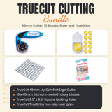 TrueCut Cutting Bundle, 45mm My Comfort Ergo Cutter, 10 Titanium Blades, 9.5 inch Square Ruler and TrueGrips - TrueCut 45mm My Comfort Ergo Cutter, ten 45mm titanium blades, TrueCut 9.5
