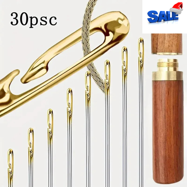 30pcs Self-Threading Needles with Wooden Storage Case – Perfect for Elderly and Easy Sewing