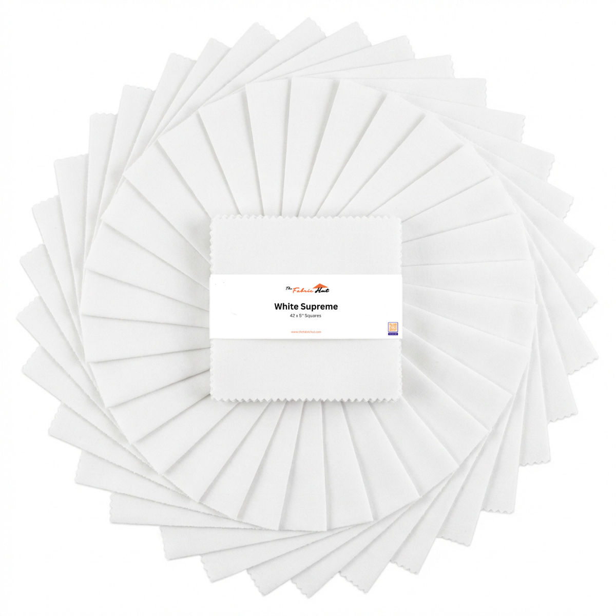 White Supreme charm pack, 42 precut 5 inch squares of 100% cotton from The Fabric Hut