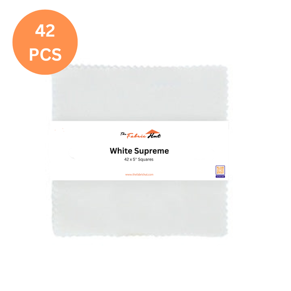 White Supreme charm pack, 42 precut 5 inch squares of 100% cotton from The Fabric Hut