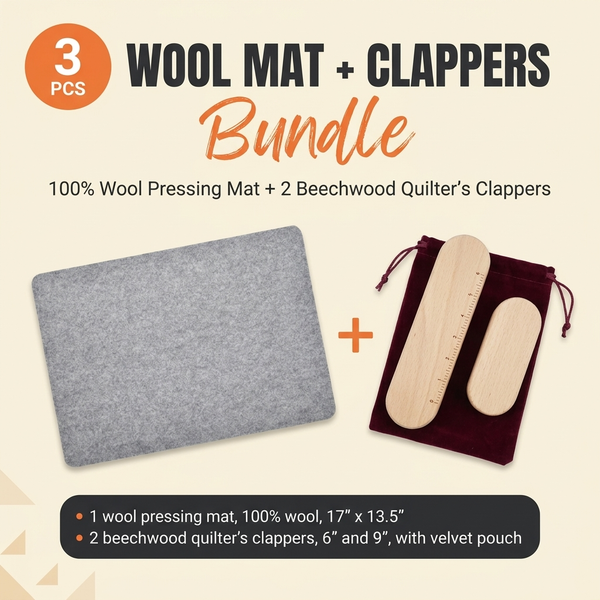 Wool Pressing Mat 17" x 13.5" + Quilter's Clapper 2-Pack Bundle