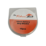 45mm Rotary Skip Blade, pack of 10 stainless steel dash-cut blades for crochet edge finishing, shown with the clear storage case - The Fabric Hut