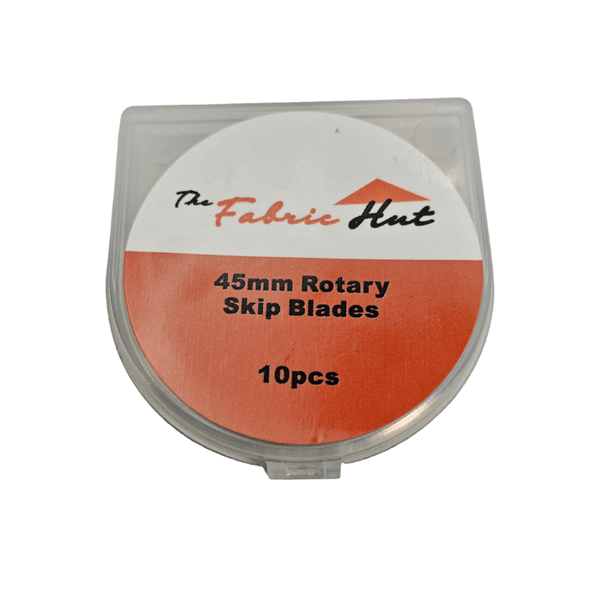45mm Rotary Skip Blade, pack of 10 stainless steel dash-cut blades for crochet edge finishing, shown with the clear storage case - The Fabric Hut