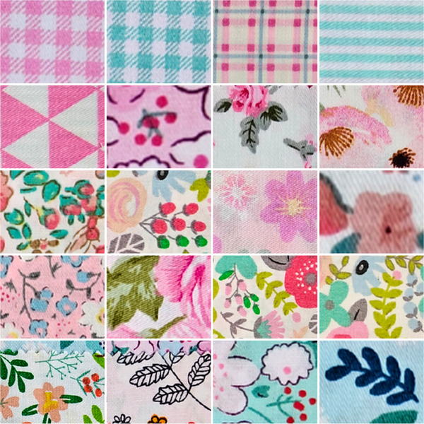 Blossom Breeze Collection - fabric prints 1 to 20 of 40, shown flat and enlarged - The Fabric Hut