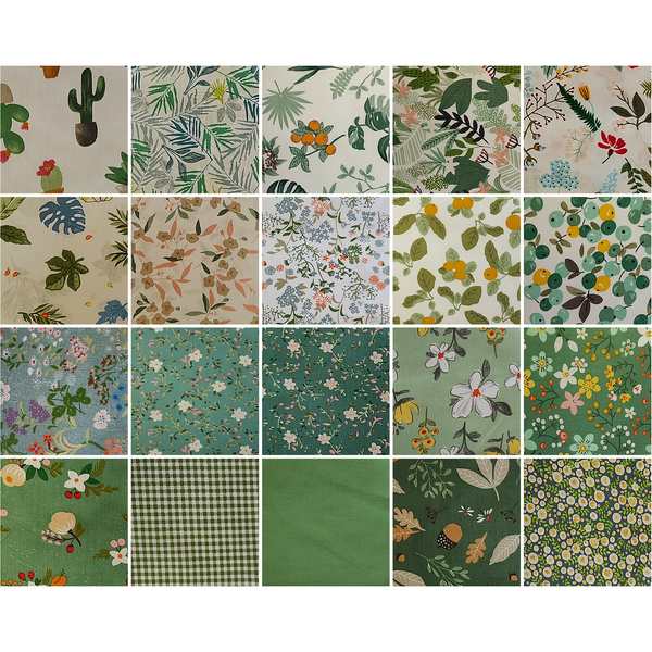Morning Mist Collection - all 20 fabric prints, 5 inch cotton charm squares shown flat - The Fabric Hut