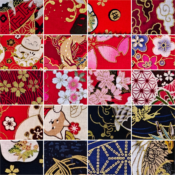 Crimson Garden Collection - fabric prints 1 to 20 of 40, shown flat and enlarged - The Fabric Hut