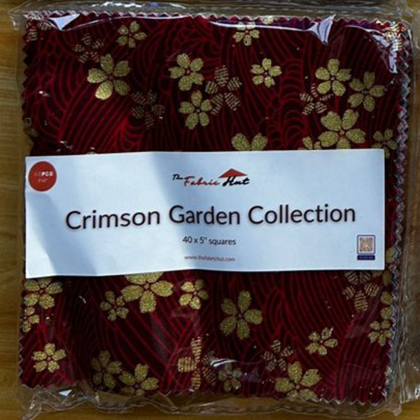 Crimson Garden charm pack with 240 precut 5 inch cotton squares across six packs