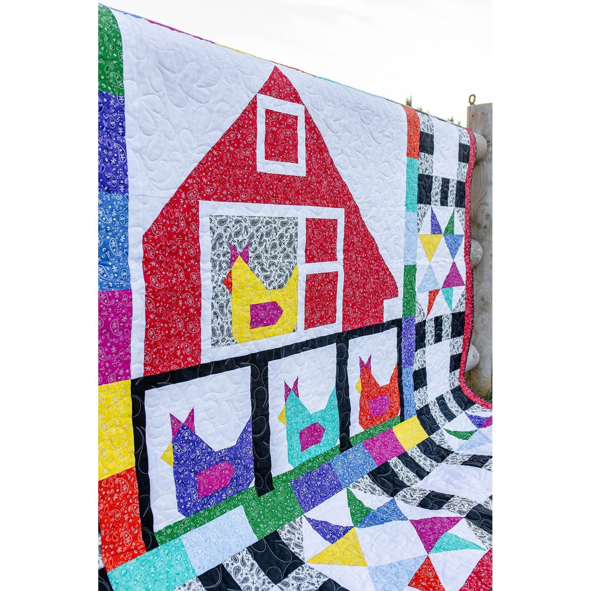 The Hen House Pre-Cut Ready-To-Sew Quilt Kit Fabric Pattern, Backing and Binding Included ALL PRE CUT 74 X 74