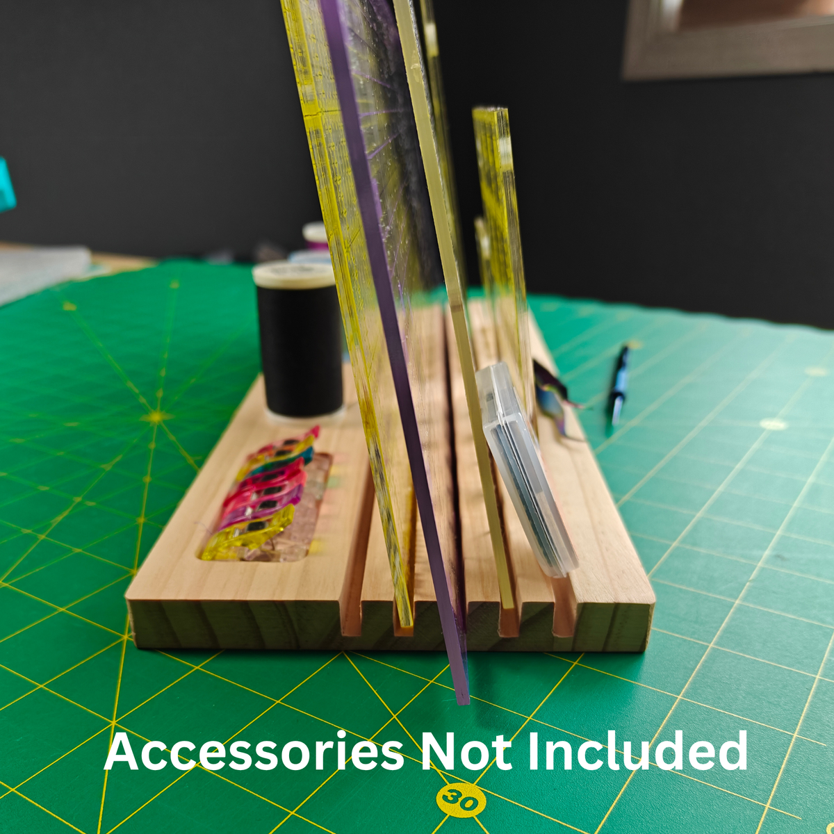Quilting Ruler Stand Organizer with 3 Spool Holders - Large
