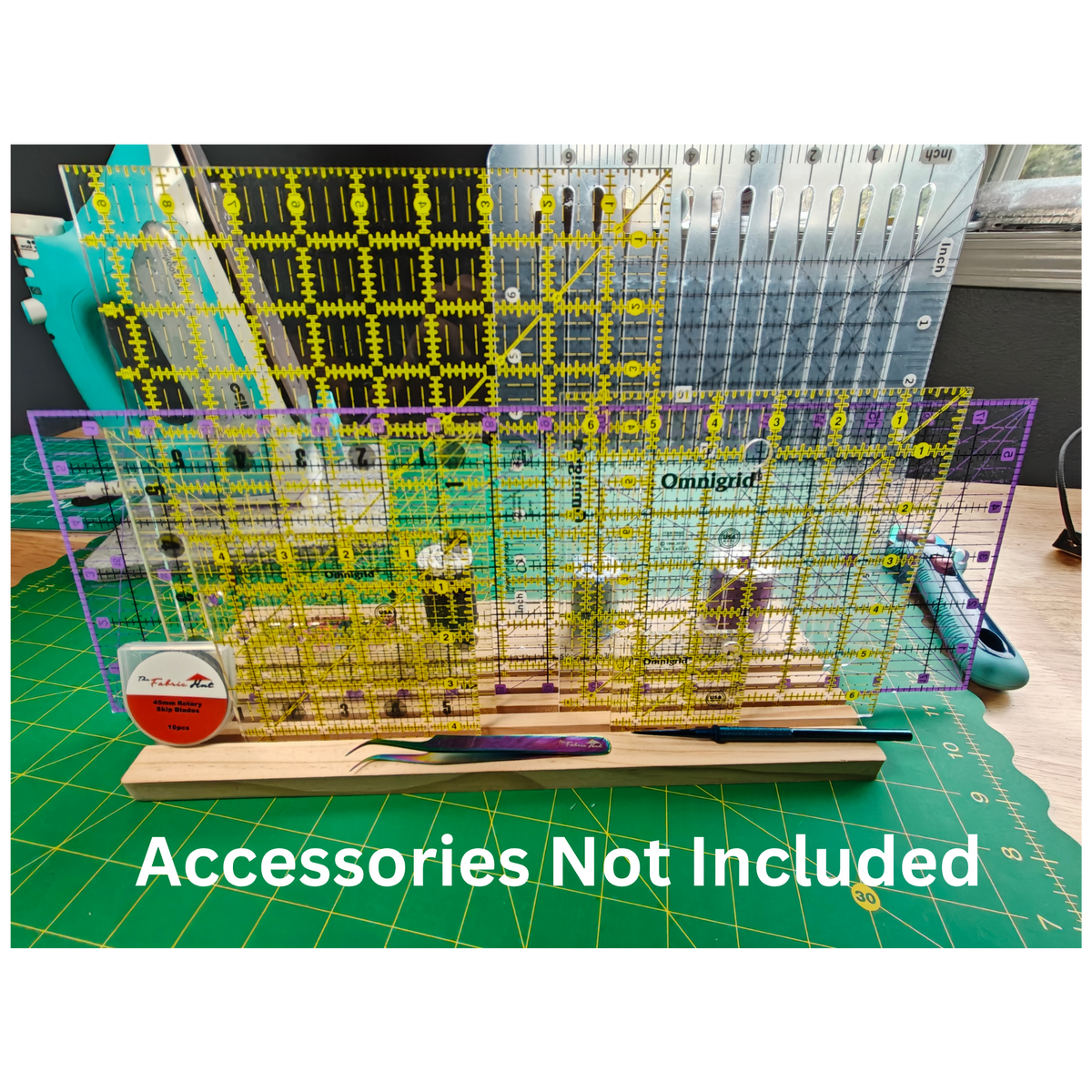 Quilting Ruler Stand Organizer with 3 Spool Holders - Large