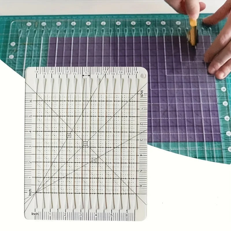 10 inch by 8 inch slotted quilting ruler, clear acrylic with measured slots for cutting 2.5 inch strips - The Fabric Hut