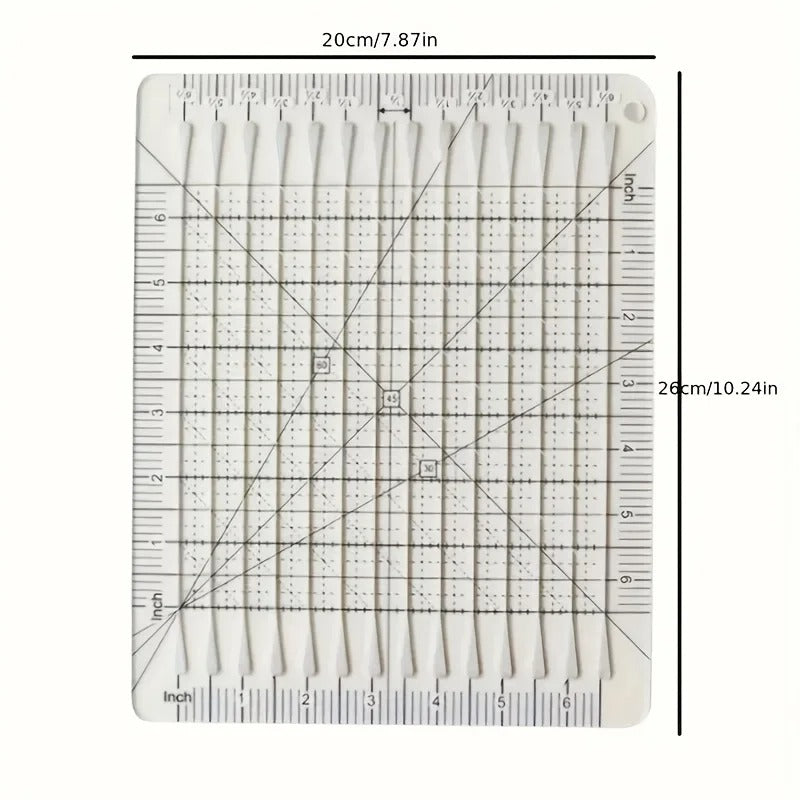 10 inch by 8 inch slotted quilting ruler, clear acrylic with measured slots for cutting 2.5 inch strips - The Fabric Hut