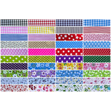 Patchwork Carnival Collection - all 40 fabric prints, 2.5 x 10 inch cotton strips shown flat - The Fabric Hut