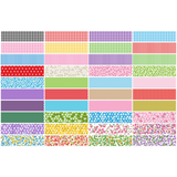 Patchwork Carnival Collection - all 40 fabric prints, 2.5 x 10 inch cotton strips shown flat - The Fabric Hut