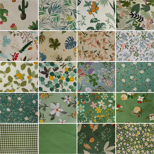 Morning Mist Collection - all 20 fabric prints shown flat and enlarged - The Fabric Hut
