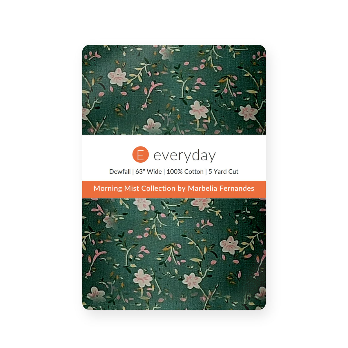 Green Floral Cotton Fabric by the Yard 63'' Wide 5 Yard Cut Dewfall Morning Mist Collection - the folded 5 yard cut with the everyday band - photo 2 of 2 - The Fabric Hut
