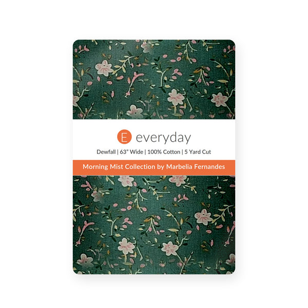 Green Floral Cotton Fabric by the Yard 63'' Wide 5 Yard Cut Dewfall Morning Mist Collection - the folded 5 yard cut with the everyday band - photo 2 of 2 - The Fabric Hut