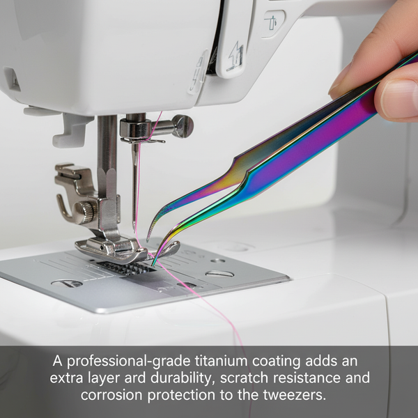 The Fabric Hut Titanium-Coated Swiss Style Angled Tweezers - Precision Grip for Detail Work