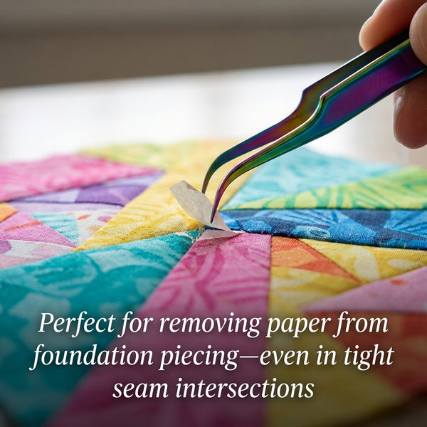 The Fabric Hut Titanium-Coated Swiss Style Angled Tweezers - Precision Grip for Detail Work