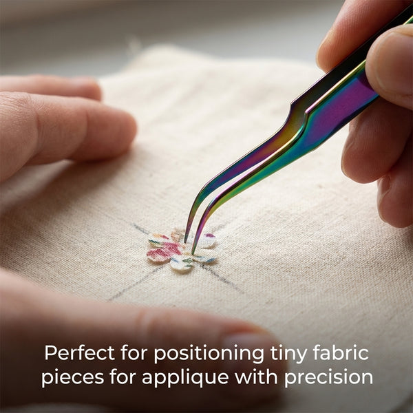 The Fabric Hut Titanium-Coated Swiss Style Angled Tweezers - Precision Grip for Detail Work
