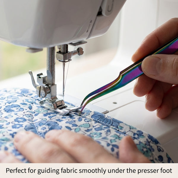 The Fabric Hut Titanium-Coated Swiss Style Angled Tweezers - Precision Grip for Detail Work