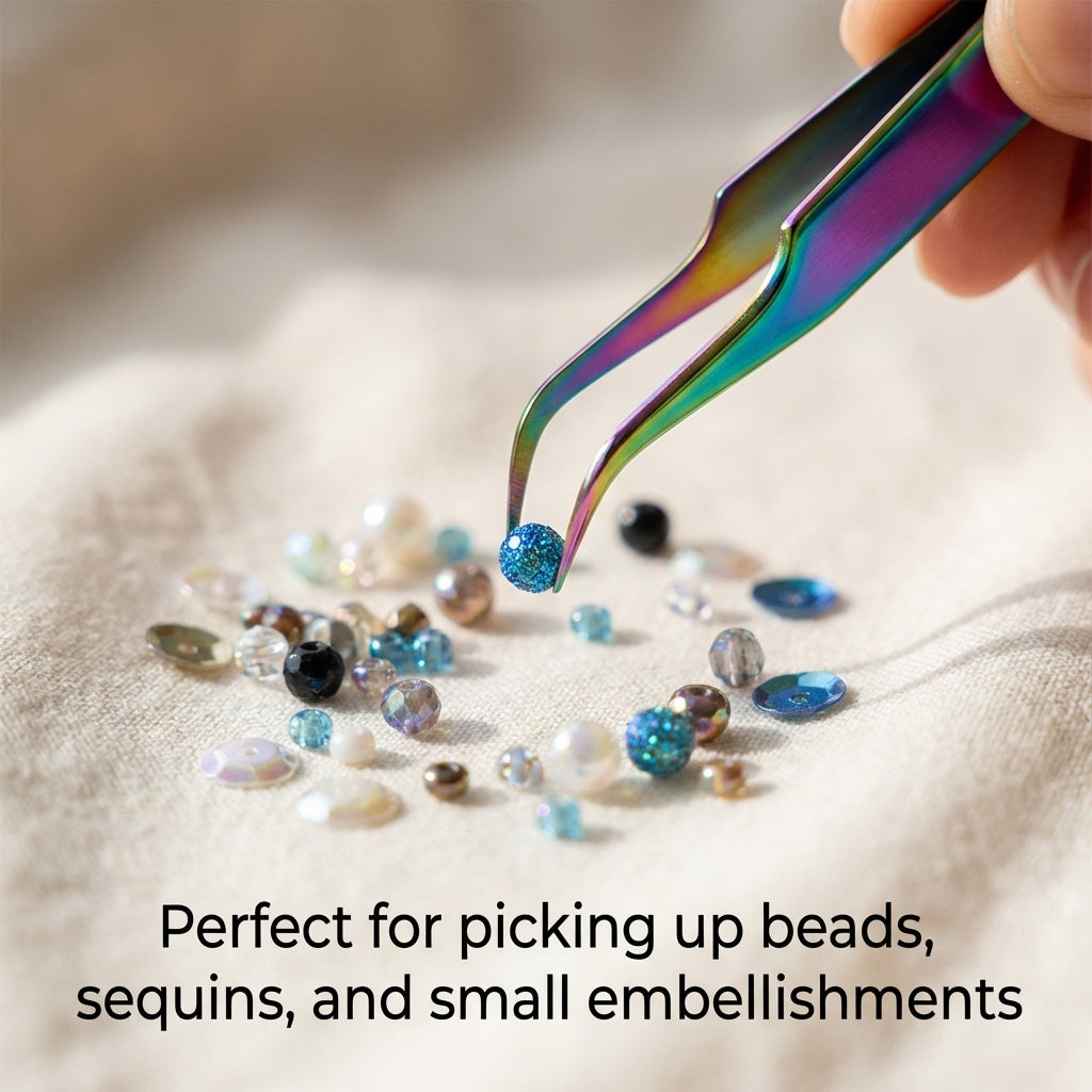 The Fabric Hut Titanium-Coated Swiss Style Angled Tweezers - Precision Grip for Detail Work