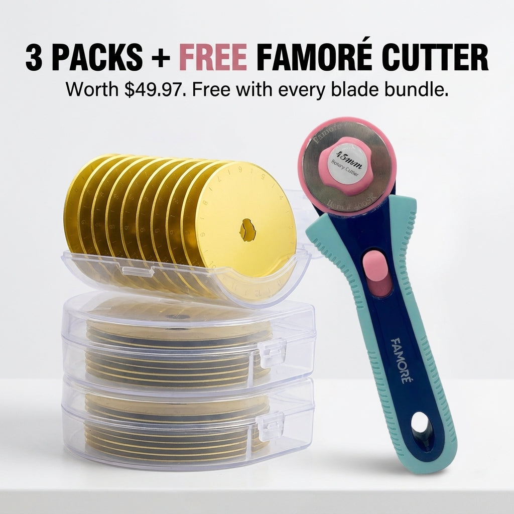 45mm Titanium Coated Rotary Cutter Blades - 30 Blades Pack - 50% OFF + FAMORE Rotary Cutter With Precision - The Fabric Hut