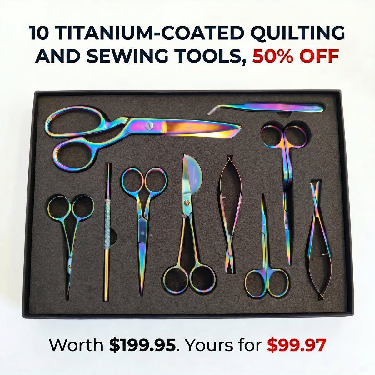 10 Pcs Titanium Coated Sewing and Quilting Tool Set