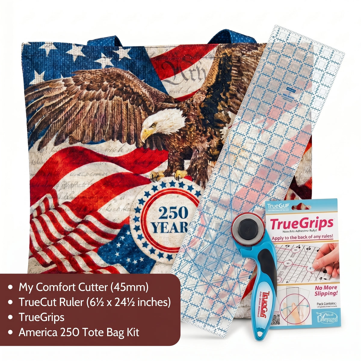 Your First Project Bundle - America 250 Tote Bag with Complete Cutting Tools - Beginner - 24x43 inch Panel