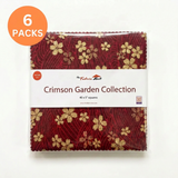 Crimson Garden charm pack with 240 precut 5 inch cotton squares across six packs