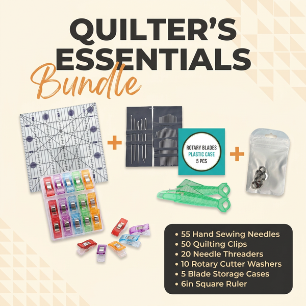 Quilter's Essentials Bundle - 141 Piece Notions Set with 6in Square Ruler, Quilting Clips, Needles, Threaders, Empty Blade Cases and Washers
