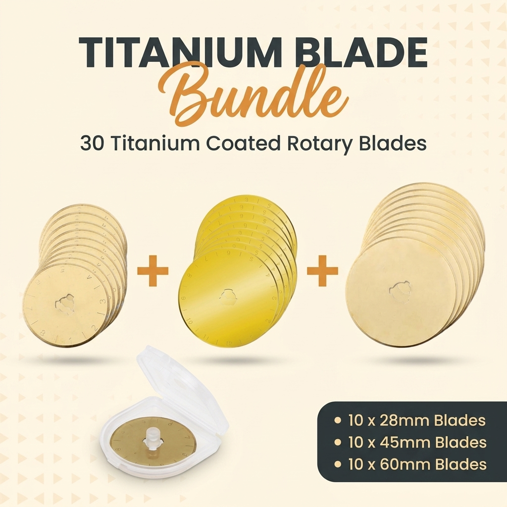 Titanium Coated Rotary Cutter Blades Bundle, 30 Blades, 10 x 28mm + 10 x 45mm + 10 x 60mm