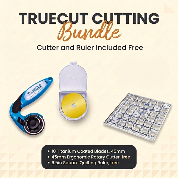 TrueCut Cutting Bundle: 10 x 45mm Titanium Blades, 45mm My Comfort Ergo Cutter and TrueCut 6.5" Square Ruler