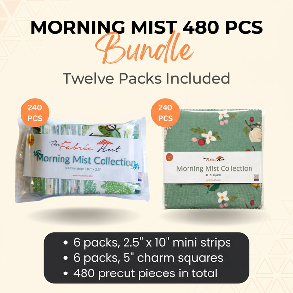 Morning Mist Bundle 480pcs - 240 Mini Strips 2.5" x 10" + 240 Charm Squares 5"