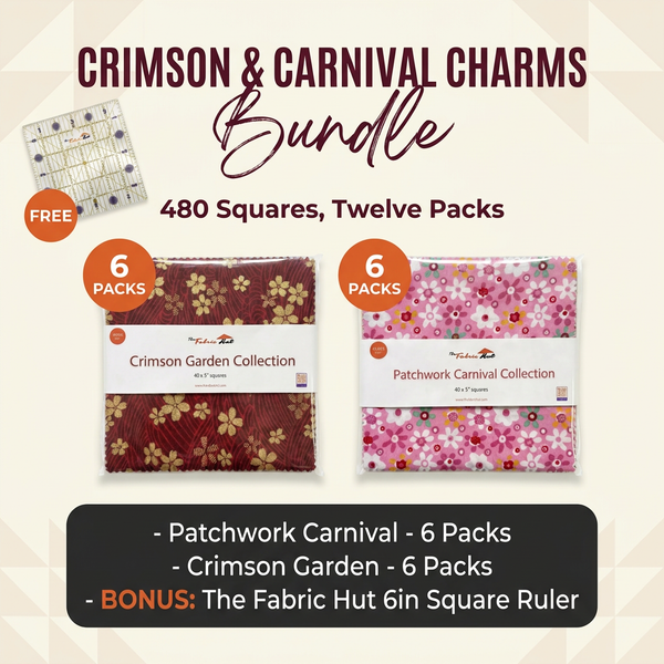 Crimson & Carnival Charms Bundle 480pcs - 12 Packs of 40, 5" Squares + FREE 6in Square Ruler