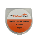 Pinking Blade Narrow, pack of 10 45mm rotary blades with a tight zigzag cutting edge, shown with the clear storage case - The Fabric Hut