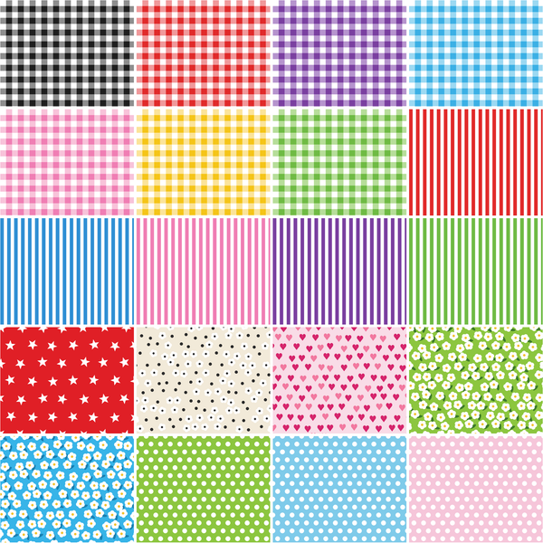 Patchwork Carnival Collection - fabric prints 1 to 20 of 40, shown flat and enlarged - The Fabric Hut