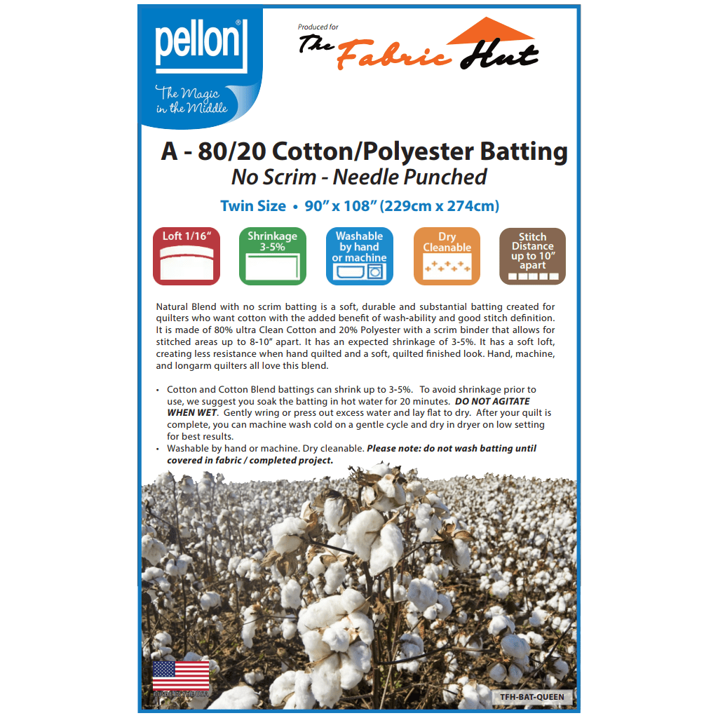 Batting 80/20 Cotton Polyester no scrim QUEEN 90" x 108"
