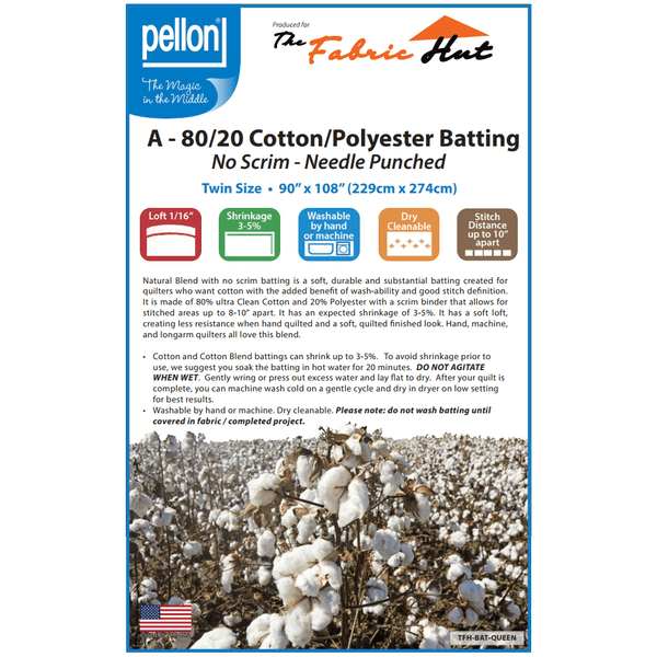 Batting 80/20 Cotton Polyester no scrim QUEEN 90" x 108"