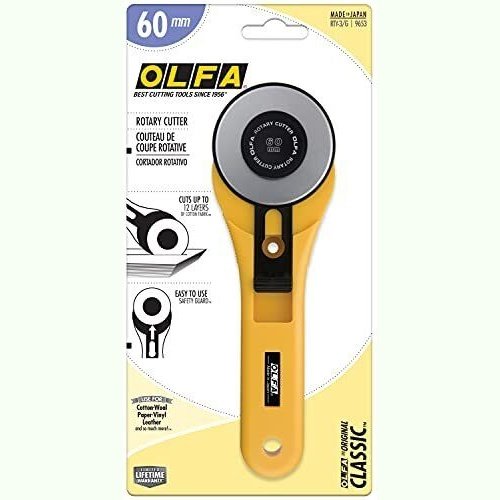 OLFA RTY-3/G 60mm Straight Handle Rotary Cutter 60mm, Yellow