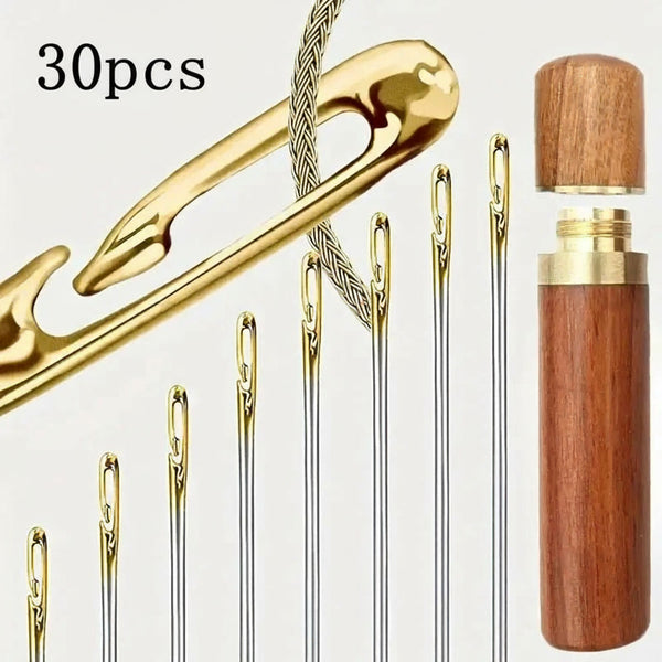 30pcs Self-Threading Needles with Wooden Storage Case - Perfect for Elderly and Easy Sewing - photo 1 of 7 - The Fabric Hut