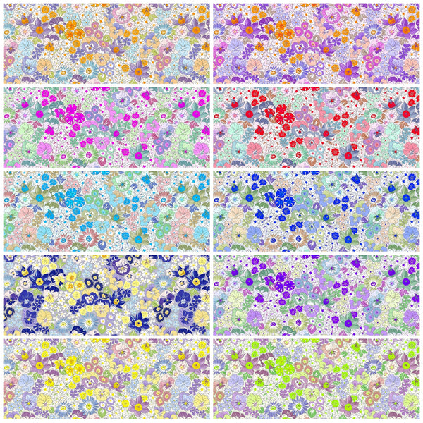 Floral Precut Bundle - 10 Pieces, 18 x 21 in - Urban Liberty Collection - all ten floral prints side by side - photo 2 of 12 - The Fabric Hut