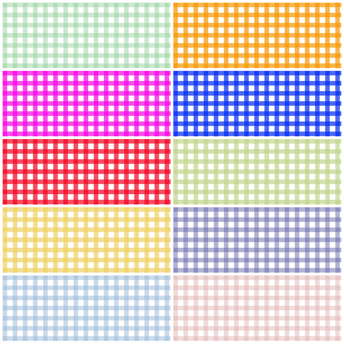 Gingham Precut Bundle - 10 Pieces, 18 x 21 in - Urban Liberty Collection - all ten gingham prints side by side - photo 2 of 12 - The Fabric Hut