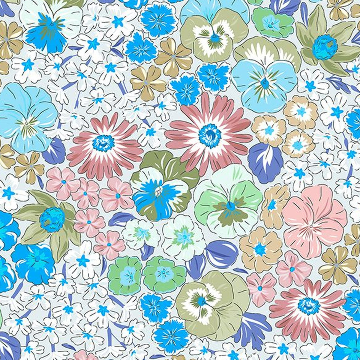 Floral Precut Bundle - 10 Pieces, 18 x 21 in - Urban Liberty Collection - Turquoise and Dusty Rose floral fat quarter print - photo 7 of 12 - The Fabric Hut