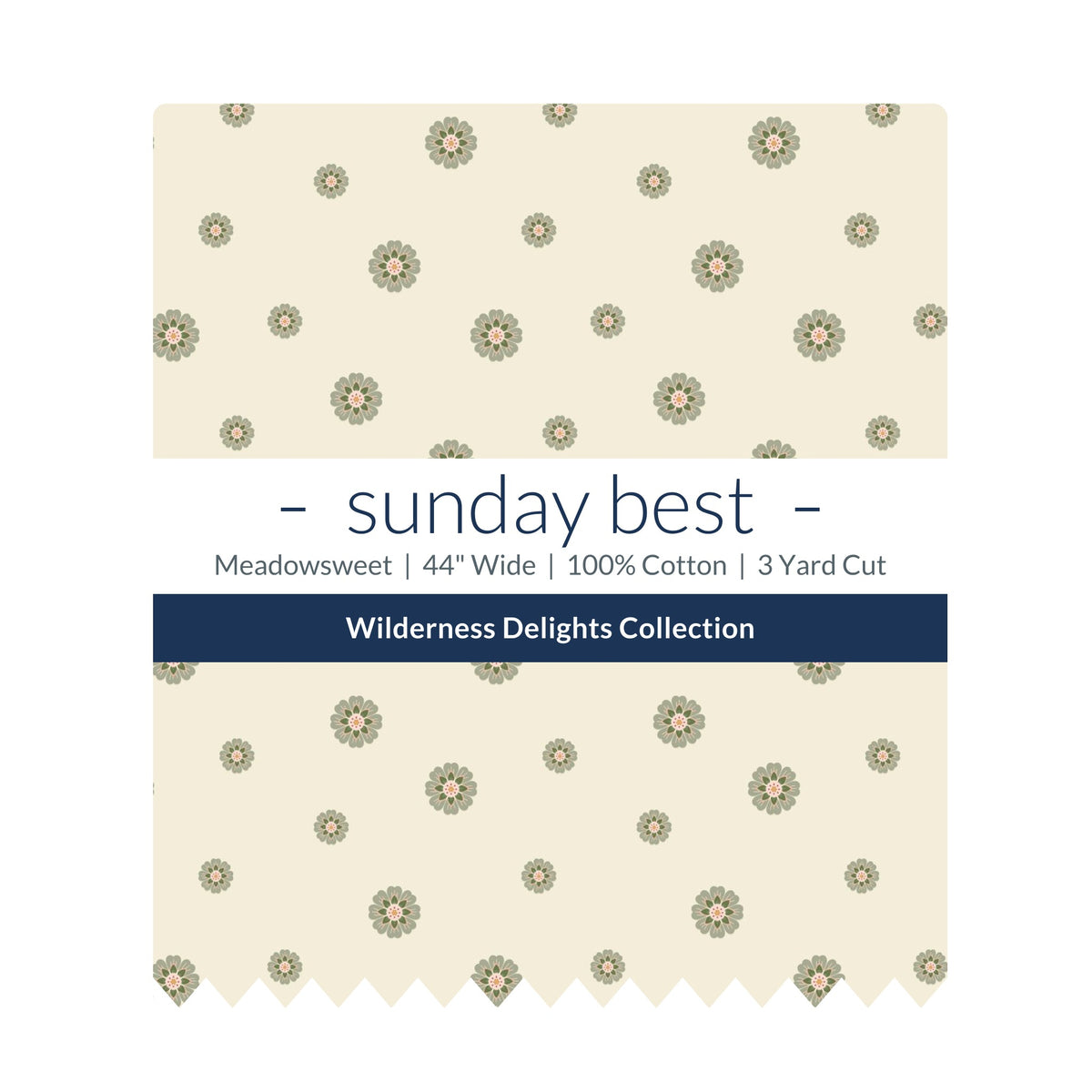Cream Floral Cotton Fabric by the Yard 44'' Wide 3 Yard Cut Meadowsweet Wilderness Delights Collection - the folded 3 yard cut with the Sunday Best band - photo 2 of 2 - The Fabric Hut