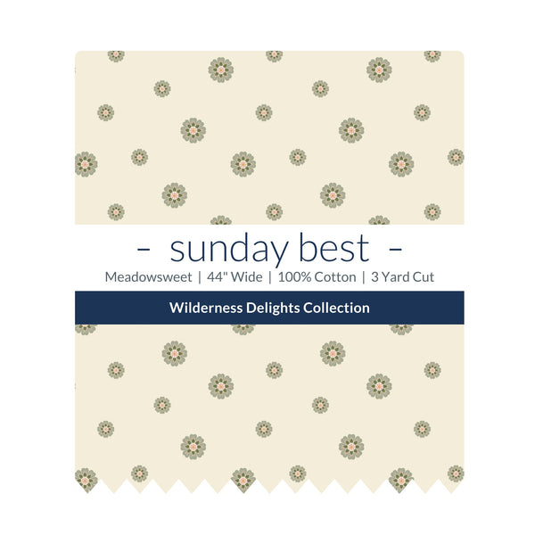 Cream Floral Cotton Fabric by the Yard 44'' Wide 3 Yard Cut Meadowsweet Wilderness Delights Collection - the folded 3 yard cut with the Sunday Best band - photo 2 of 2 - The Fabric Hut